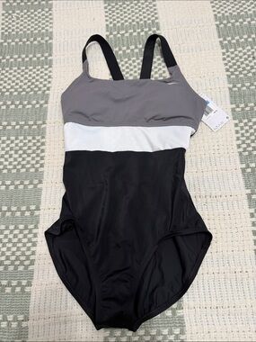 Nike Black, White & Gray Colorblock One-Piece Swimsuit